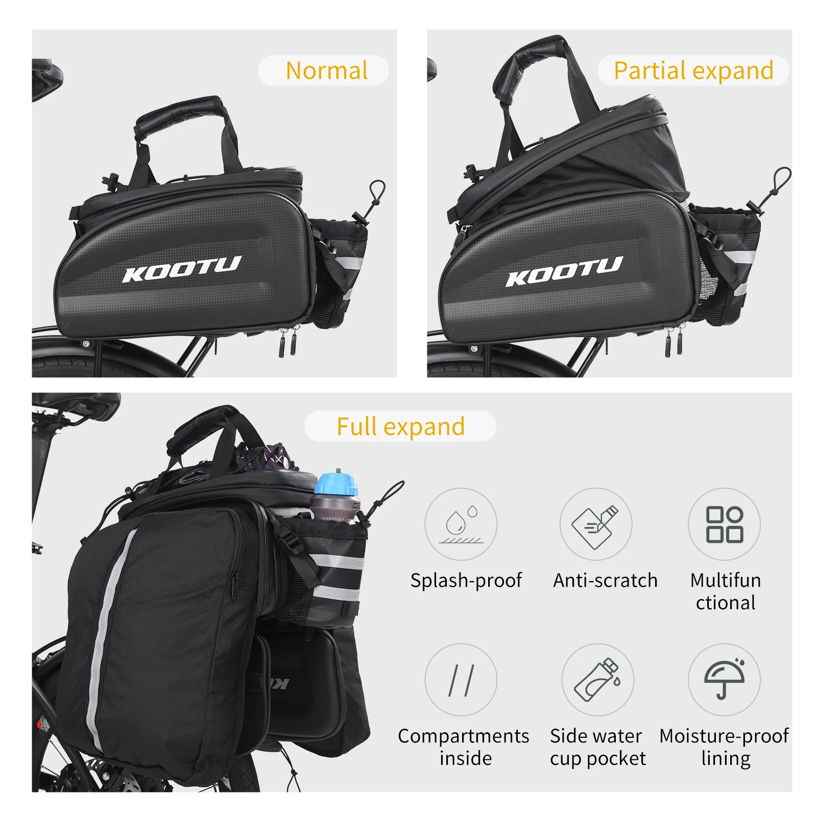 KOOTU bike bag large capacity 35L waterproof cycling bag bike trunk bag bike luggage bag multifunctional multi-pocket travel bag