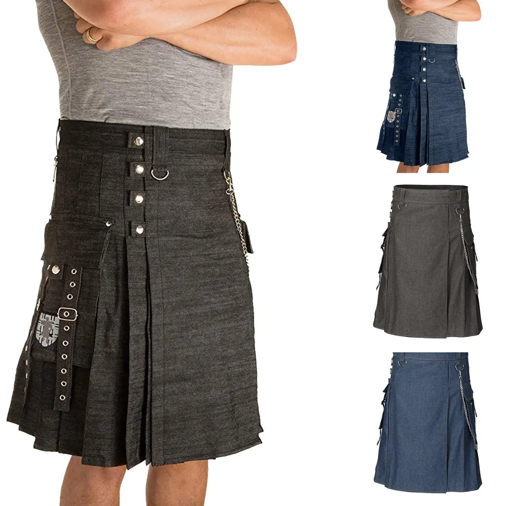 

2022 New t-shirts wolfs Mens Vintage Scotland Gothic Fashion Kendo Denim Skirt Scottish Clothing