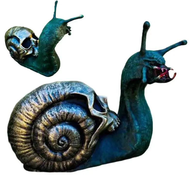 

Snail Skull Sculpture Gothic Decoration Snail Statue Patio Halloween Figurine Crafts Horror Skeleton Desktop Ornament Decor