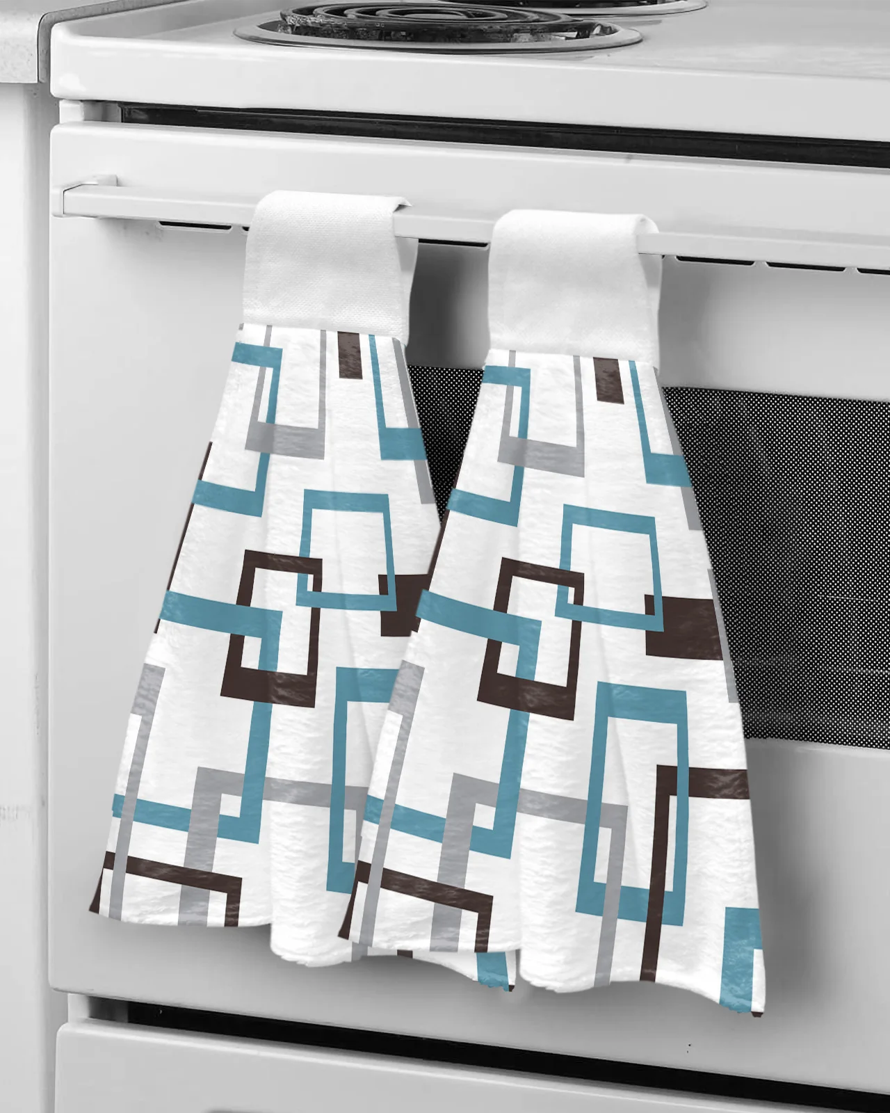 

Mid Century Modern Abstract Geometry Blue White Hand Towels Kitchen Tools Hand Towel Hanging Wipe Soft Absorbent Towels