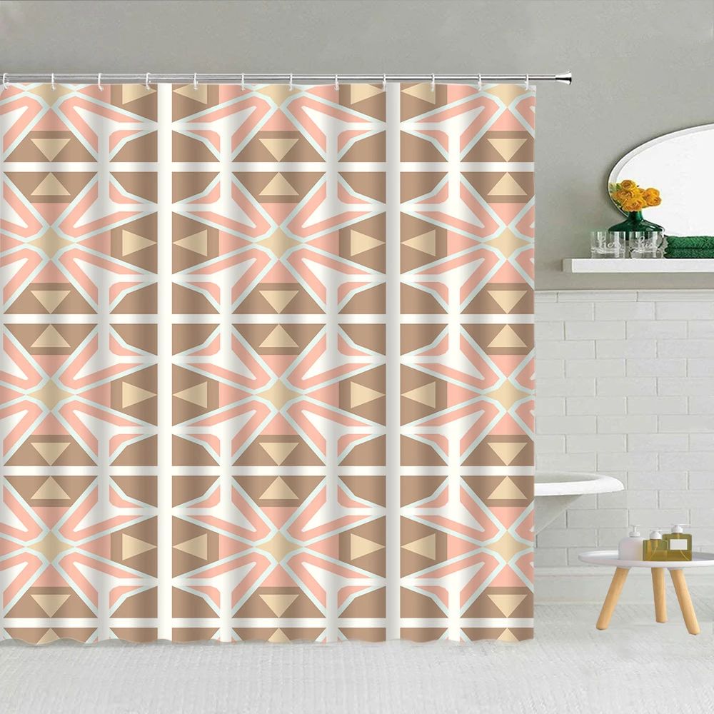 

Curtains Simple Luxury Stripe Flower Polyester Fabric Bathroom Supplies With Hooks Cloth Curtain Decor Geometric Pattern Shower