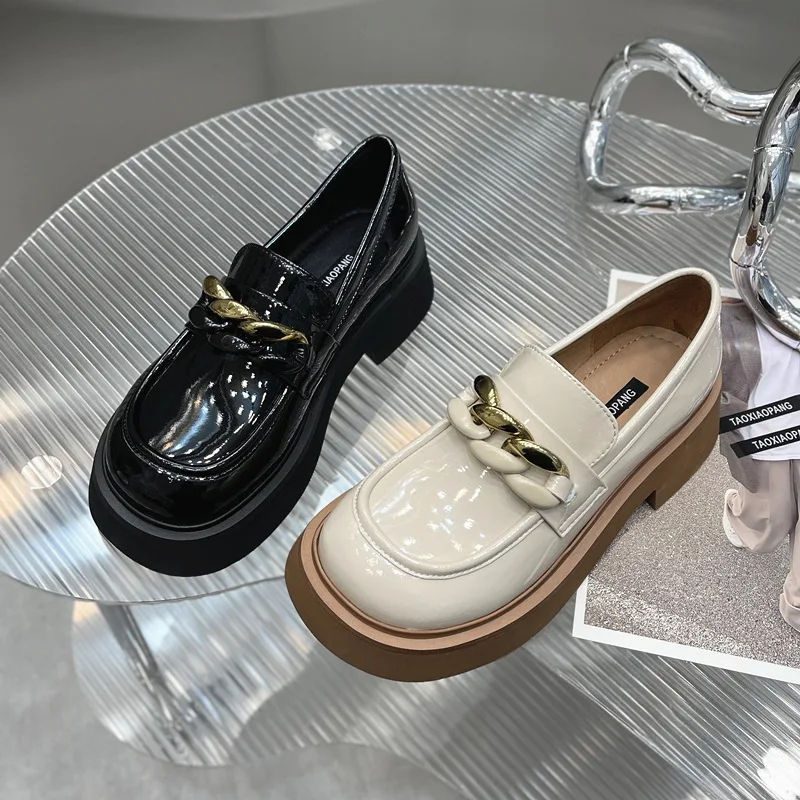 

Muffin Thick-soled Loafers Women's Spring Autumn Single Shoes Retro Design PU Leather Shoes Mary Janes Shoes Zapatos Mujer