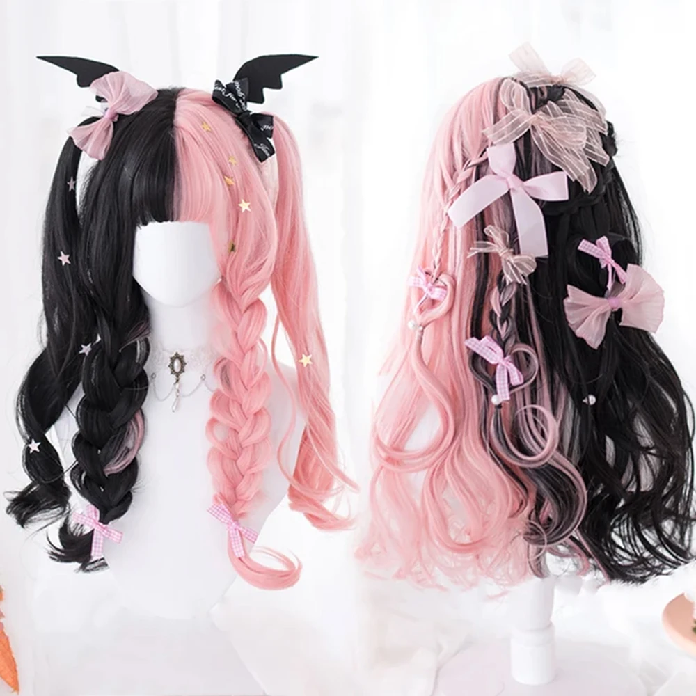 Длинный синтетический парик EFLAG для женщин черного и розового цвета с вьющейся