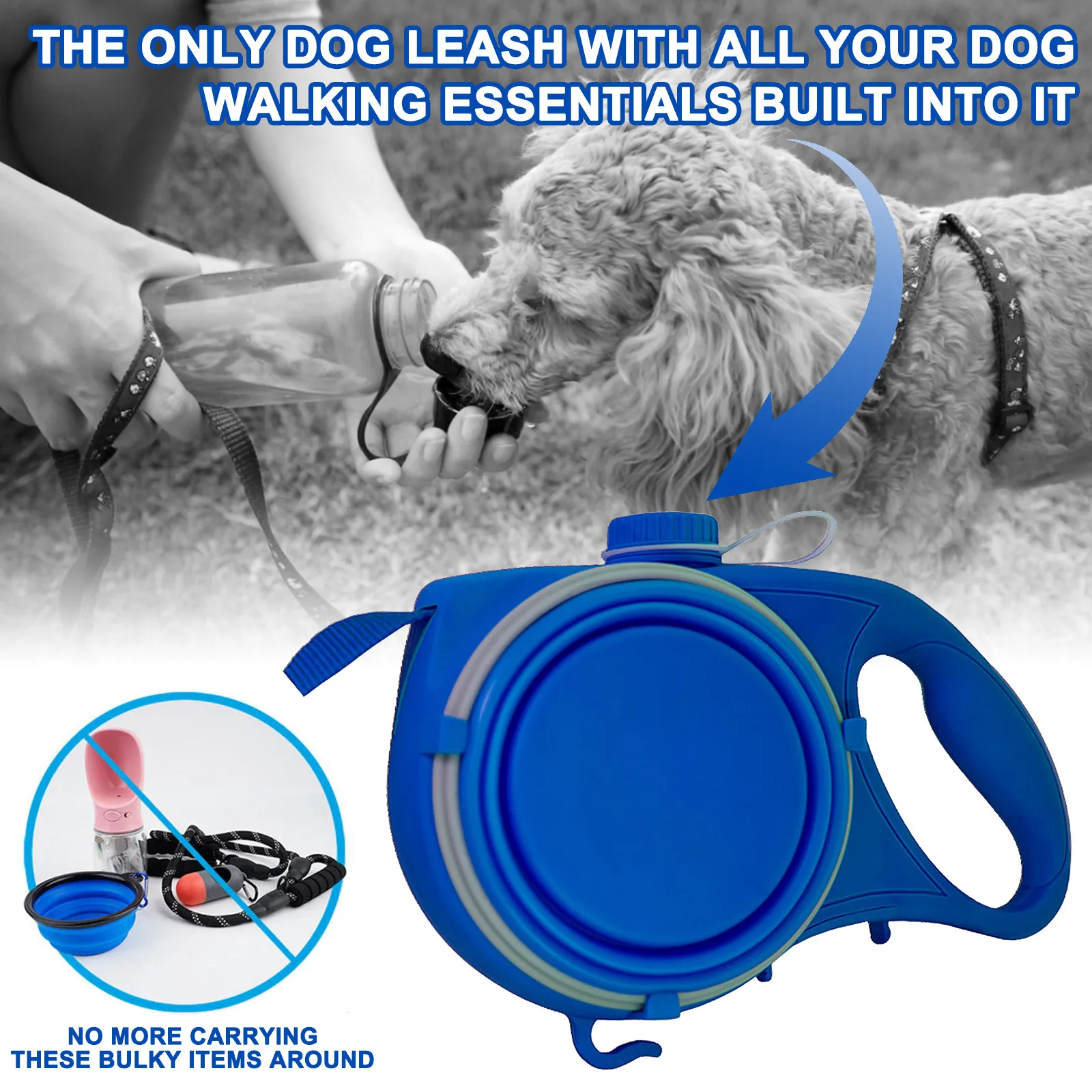 Multifunction Small Pet Dog Leash Rope for Big Dog with Built-in Water Bottle Bowl Waste Bag Dispenser 3 in 1 Retractable Dog images - 6