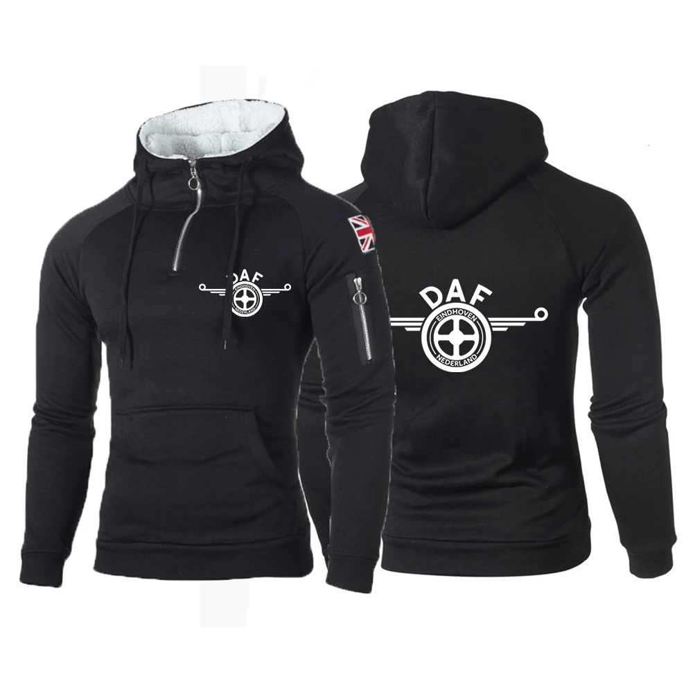 

DAF TRUCKS Logo Printing Men Hoodies Jacket Spring Autumn Drawstring Zipper Hooded Sweatshirt Long Sleeve Pocket Pullover Coat
