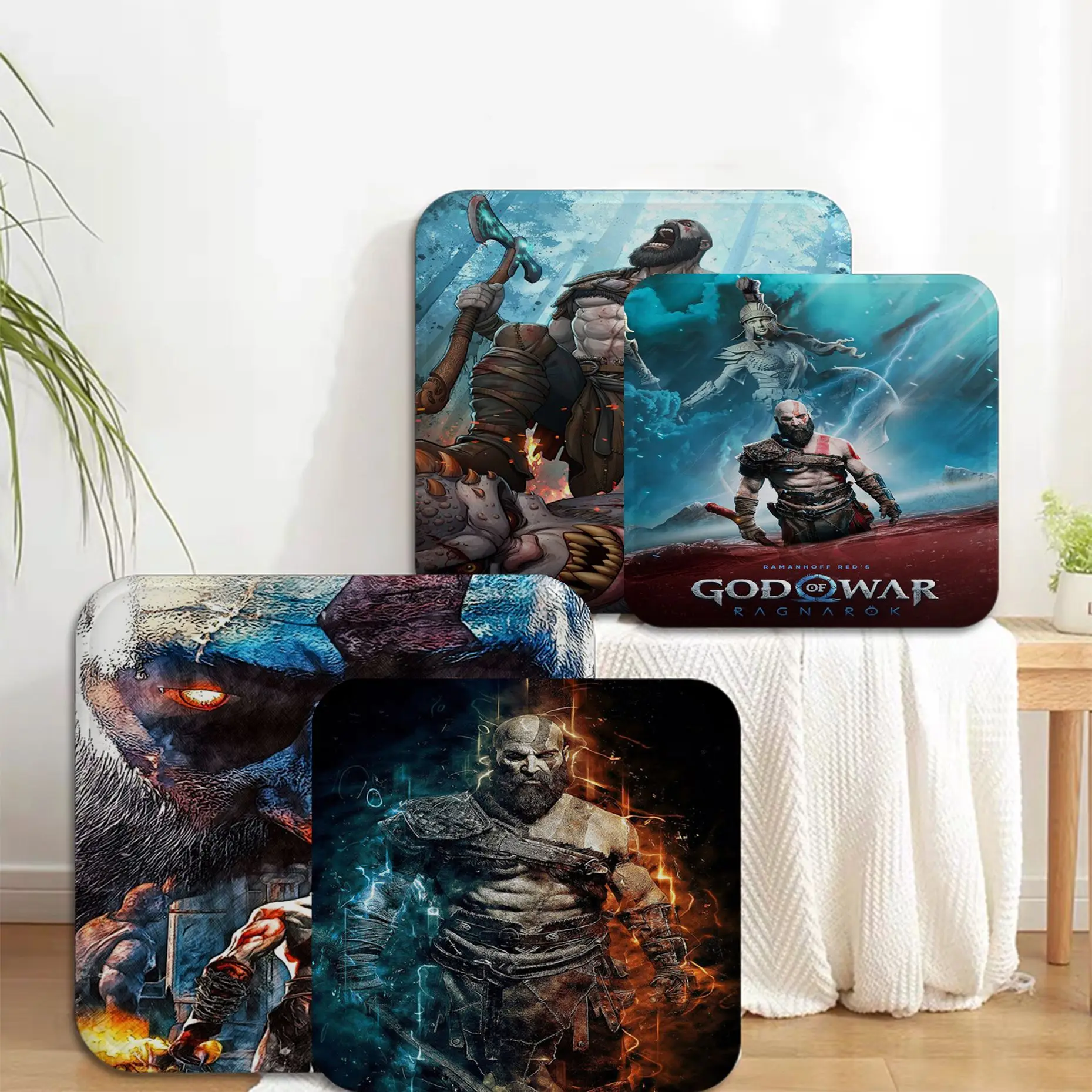 

God Of War Ragnarok Inspired Nordic Printing Dining Chair Cushion Circular Decoration Seat For Office Desk Garden Cushions