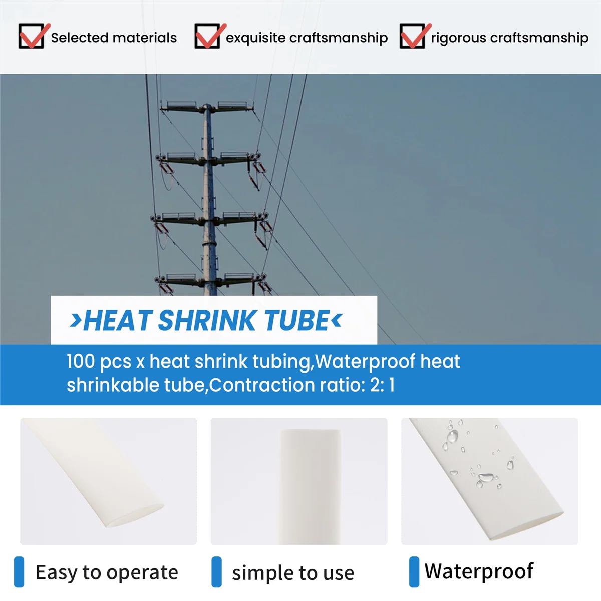 100 шт. термоусадочные трубки цвет корпуса термоусадочной трубки: белый