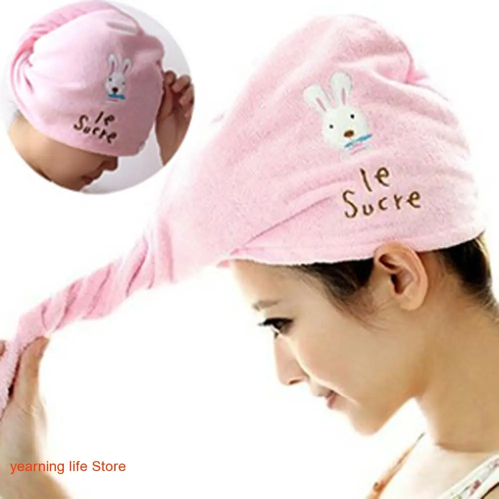 

Cute Dry Hair Cap Coral Velvet Super Absorbent Hair Turban Quickly Dry Hair Hat Wrapped Towel Bathing Accessories shower drying