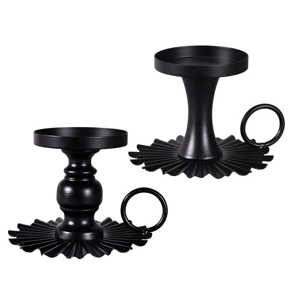 Tapered Lace Decorative Iron Pillar Candle Holder Gold Black For Dining Table Halloween