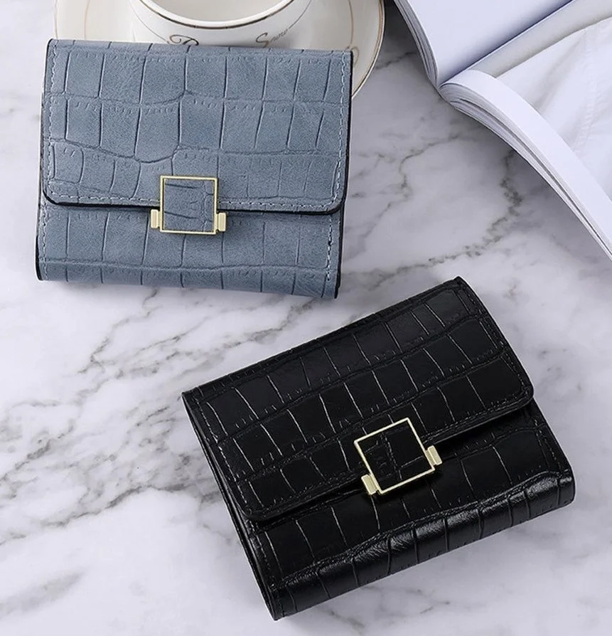 

New Small Wallet Women Short Pure Color Simple Pattern Three-fold Student Buckle Large-capacity Coin Purse Women