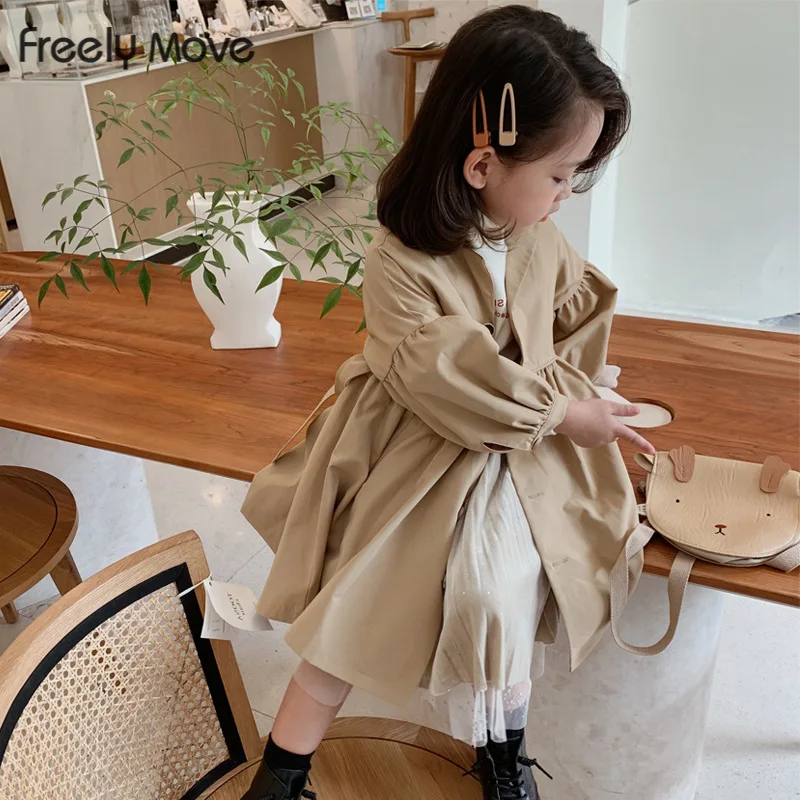

Freely Move 2022 Autumn Cotton Kids Girls Long Trench Coats England Style Windbreaker Jacket For Girls Teen Children Clothing