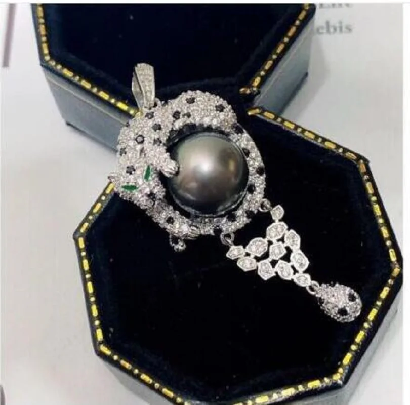 Новое Великолепное ожерелье с подвеской из таитянского круглого черного и зеленого жемчуга ААА 10-11 мм 925s-