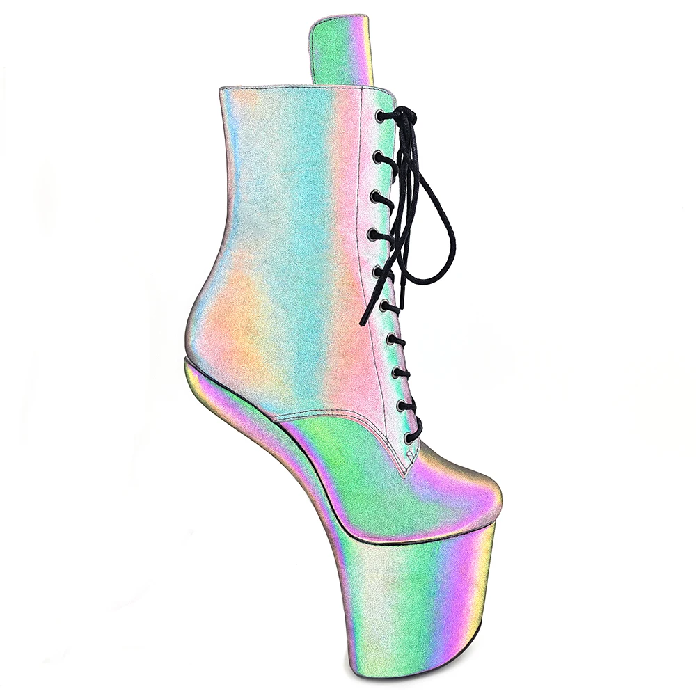 Leecabe PU upper Reflective material Heelles Style Sexy Exotic Pole Dance Stripper young trend fashion color matching shoes