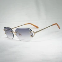 vintage rimless c wire sunglasses men eyewear women for summer diamond cutting clear glasses metal frame oculos gafas