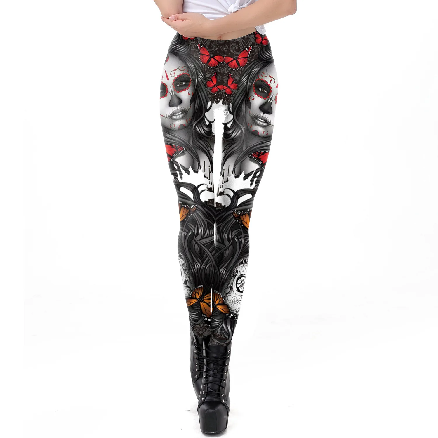 

Skull Beauty 3D Printed Tight Yoga Pants Women Halloween Cosplay Bottom Costume Slim Fit Party Role Play Leggings Trousers