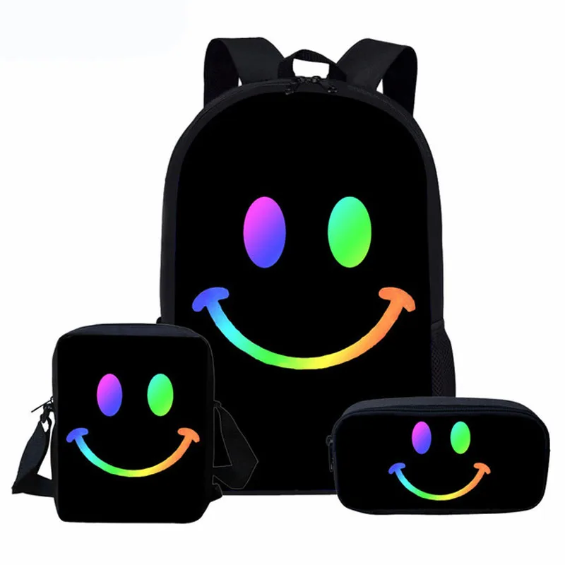 3Pcs/Set School Bags For Teenage Girls Boys Smiley Face Print Schoolbag Primary Children Bookbags Kids Backpack Student Book Bag