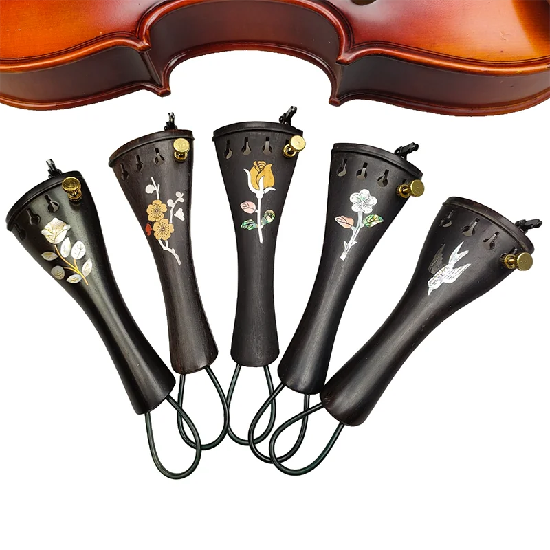 

Ebony Wood 4/4 Violin Tail piece ,Tailpiece for Violin With inlays Gut Finetuner