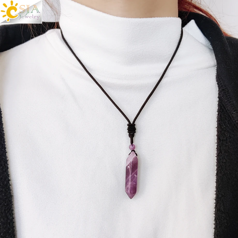 CSJA ожерелье из натурального камня кристальная подвеска кварцевый шестиугольный