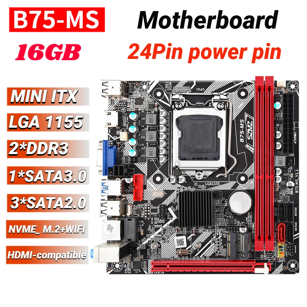

B75-MS 16GB ITX материнская плата LGA 1155 Поддержка USB3.0 SATA3.0 + NVME M.2 + WIFI Bluetooth порты Placa Mae 1155 B75 Desktop DDR3 MB