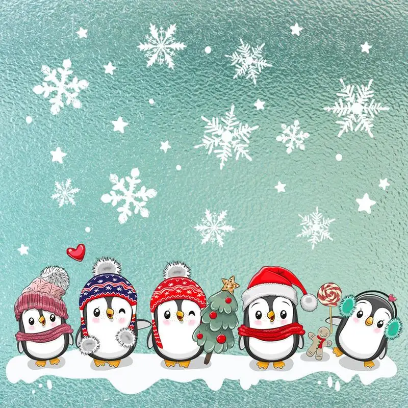 

Christmas Window Clings Stickers Penguin Christmas Vinyl DIY Tree Wall Decal Snowflake Window Sticker Decals For Christmas