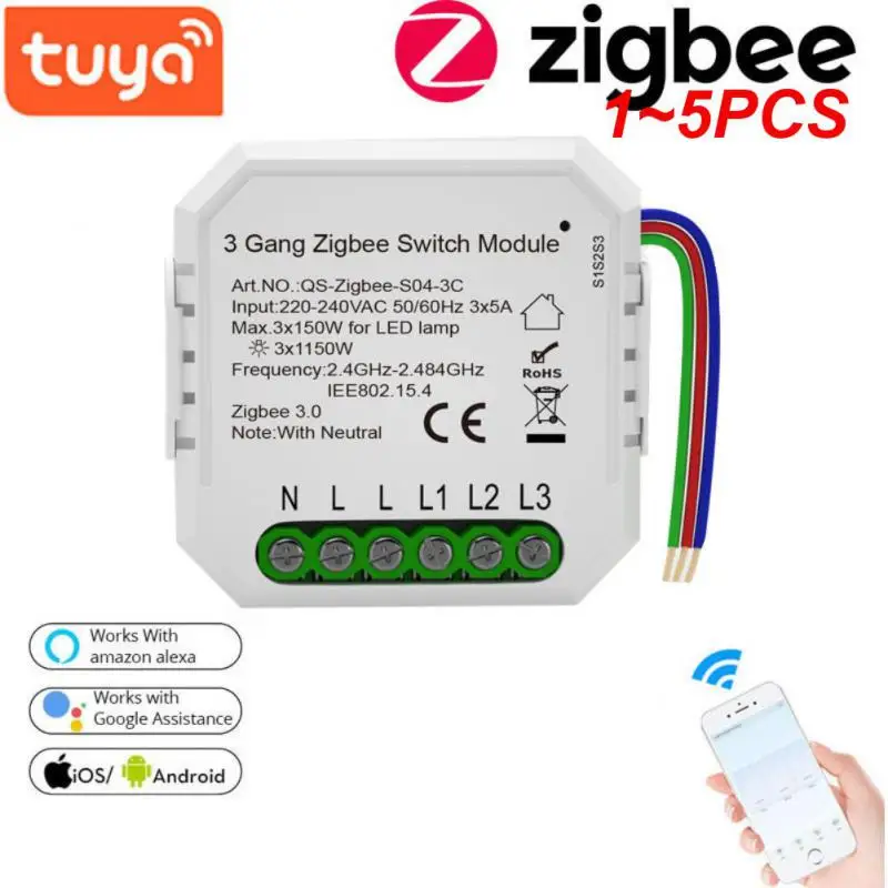

Модуль переключателя Zigbee Tuya Alexa Smart Home, 1 ~ 5 шт., реле для 3 клавиш, беспроводное управление, Яндекс-Алиса, автоматизация