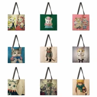 womens shopping bag illustration cat printed shoulder bag leisure womens large capacity shopping bag designer handbag