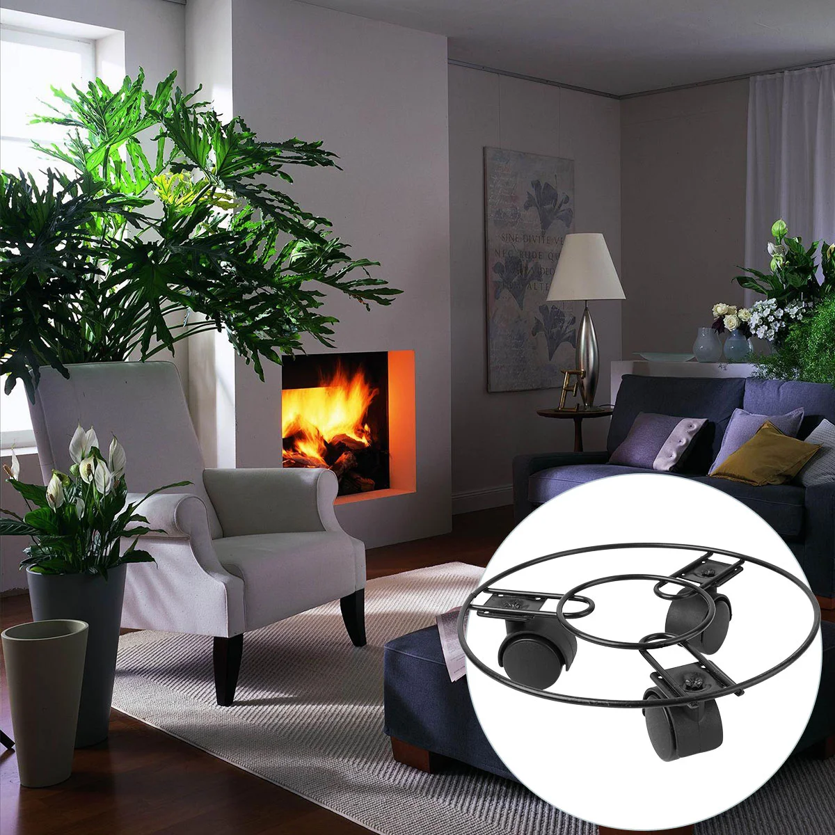 

Flower Pot Tray Movable Rack Mover Metal Stands Outdoor Planter Base Round Cart Pulley Holder