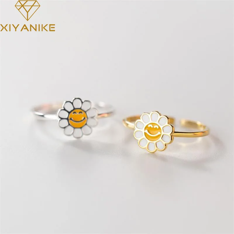 

DAYIN Sweet Cute Sunflower Smiley Face Open Cuff Rings For Women Girl Fashion New Jewelry Friend Gift Party кольцо женское