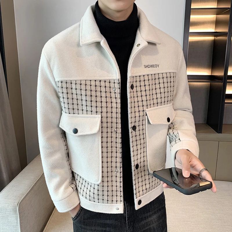 High-quality Wool Blends Jackets Men Korean Fashion Thicken Warm Short Trench Coat Casual Business Overcoat Social Streetwear