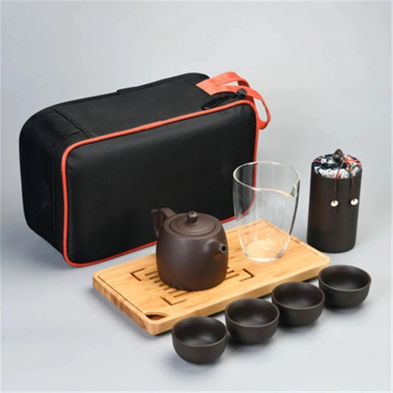 

Purple Sand Travel Kung Fu Glass Tea Set Bubble Tea Infuser Set Home Outdoor Teaware Portable Japanese Style Teaset Gifts Set