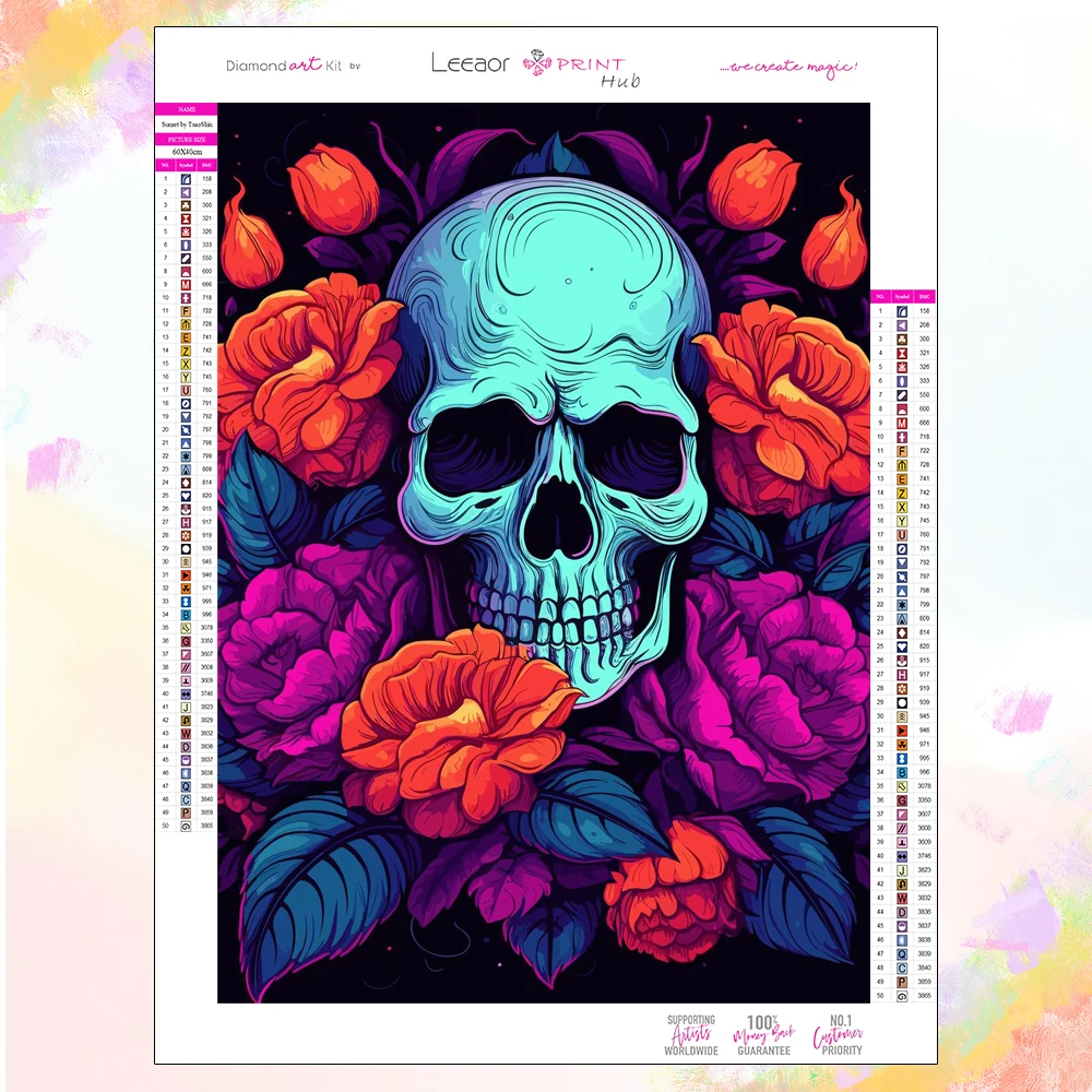 

DIY Beautiful Art Flower Diamond Painting Bright Red Rose Skull Abstract Figure Rhinestone Mosaic Halloween Horror Decoration 5D