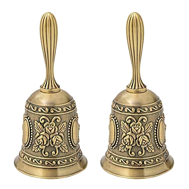

2X Hand Bell, Metal Tone Ring Alarm Hand Hold Service Call Bell Desktop Bell Tea Dinner Bell Game Bell, Christmas Bell
