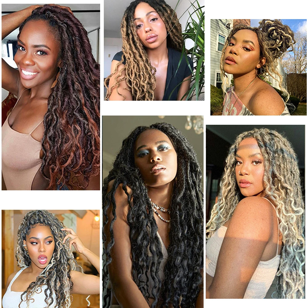 SOKU Wavy Faux Locs Crochet Braid Hair with Curly Ends Goddess Gypsy Locs Pre-Looped Synthetic Braiding Hair Extension Dreadlock images - 6