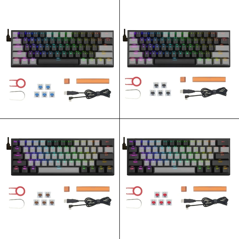 

D7YC 60% Type-C Wired Mechanical Keyboard 61 Keys Hot Swappble Gaming Keyboards Optical Switches with RGB 21 Modes Backlit