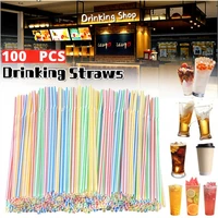 100pcbag disposable plastic drinking straws multi colored striped bendable elbow straws party event alike supplies color random