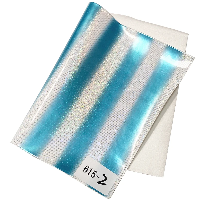 

XHT Stripe Pattern with Holographic Laser Small Dot Design Smooth PU Faux Leather Fabric Sheet for Shoe/Bag/Belt/Craft
