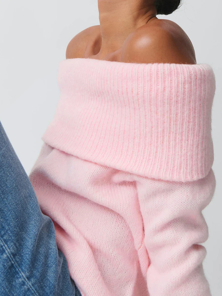 Женские свитера с открытыми плечами и длинными рукавами в рубчик осенние топы на