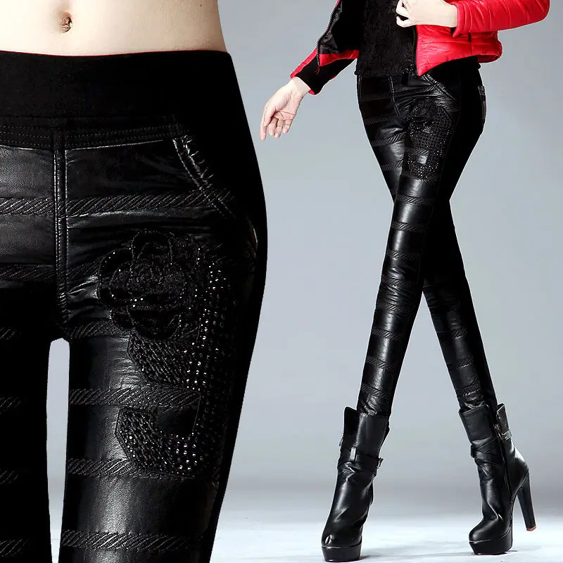 

Fashion Women PU Legging High Waist Push Up Leather Trousers Slim Stretchy Leggings Female Warm Long Pants Sexy Trousers S134