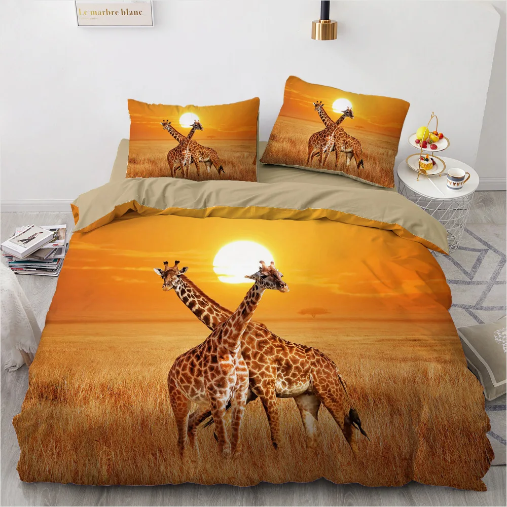 

Funny Giraffe Giraffe Duvet Cover Set King/Queen Size,Tropical Safari Animal Comforter Cover Print Bedding Set for Kids Teens