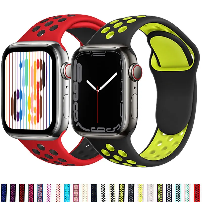 

Silicone Breathable Strap For Apple Watch 8 7 41mm 45mm 40 44mm Sport Band 38 42mm bracelet For iWatch 7 SE 6 5 4 3 Ultra 49mm