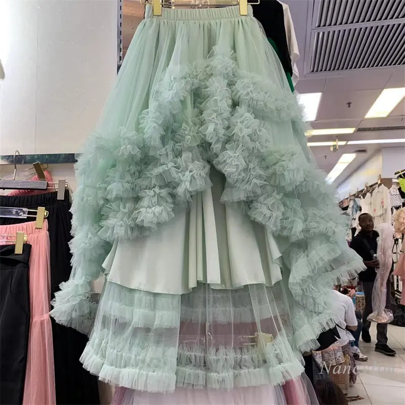

Women's Irregular Layers Cake Skirt Summer Heavy Industry Puffy Skirts New Romantic Ruffled Tulle Skirt Faldas Mujer Moda 2023
