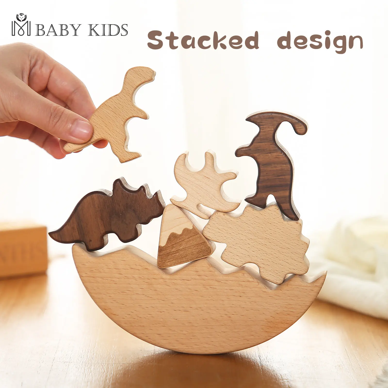 

Montessori Wooden Toys for Baby Dinosaur Balance Blocks Board Games Educational Toys Children Stacking High Blocks Constructor