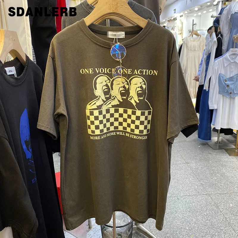 

European Goods round Neck Pullover Figure Image Printing Cotton T-shirt Female 2022 Spring New Loose Half-Sleeved Casual Top