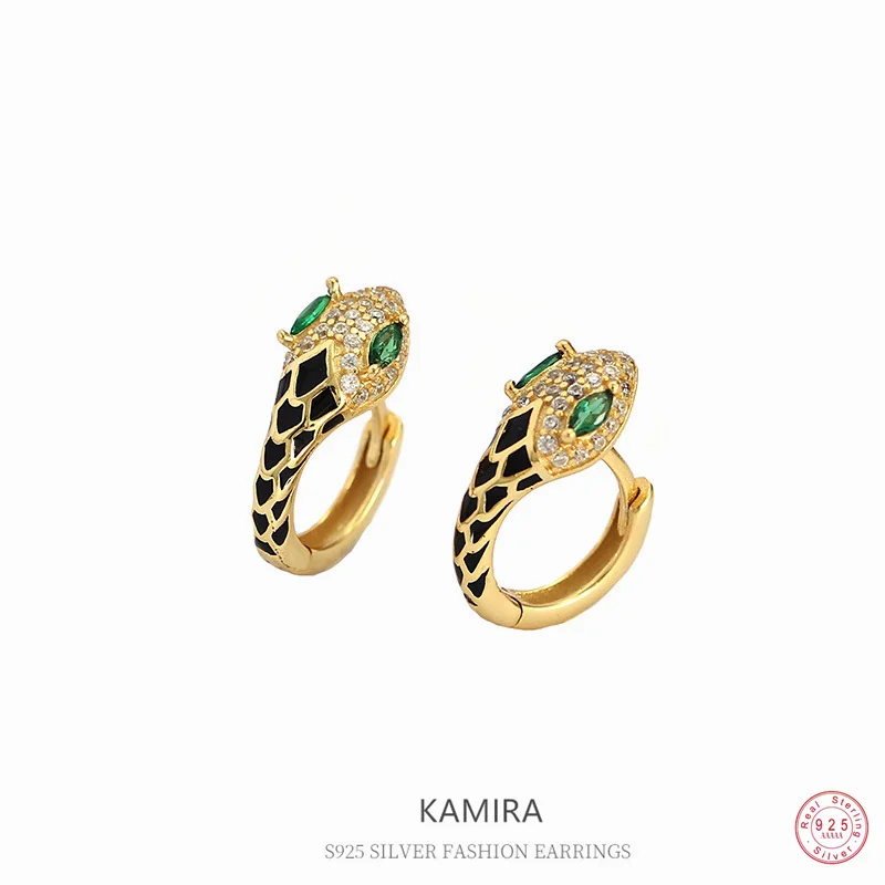 

KAMIRA Real 100% 925 Sterling Silver Unique Snake Earrings for Women Fashion Luxury Pierced Earrings Rock Party High Jewellery