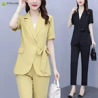 2022 new summer leisure age reduction foreign style large short sleeve slim fit small suit three piece womens suit