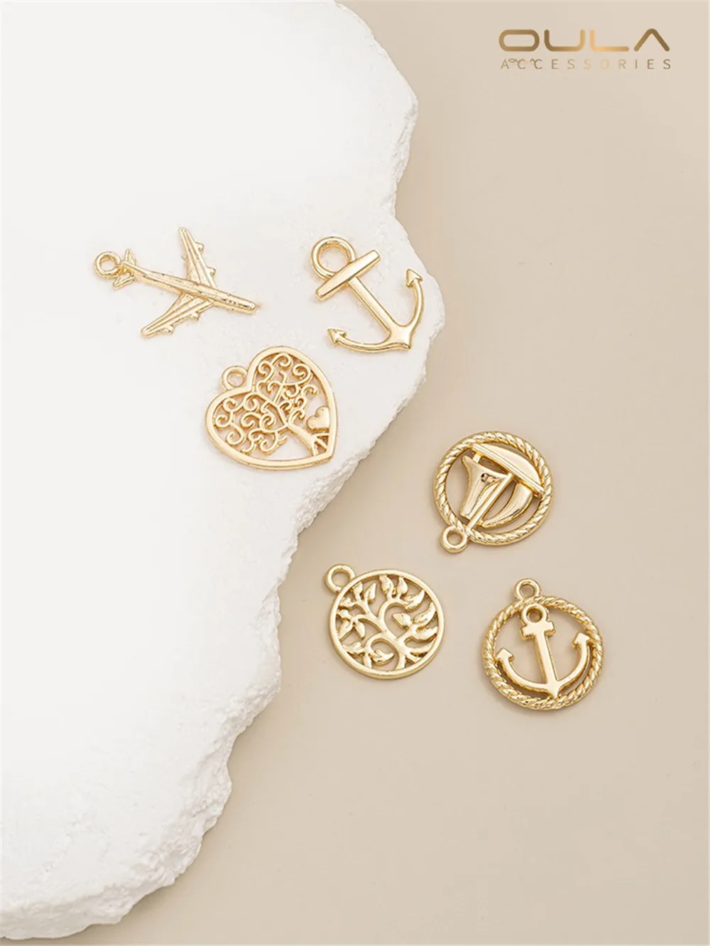 14-каратное позолоченное якорь крылья башни дерево жираф длинные ивы ногти ручной