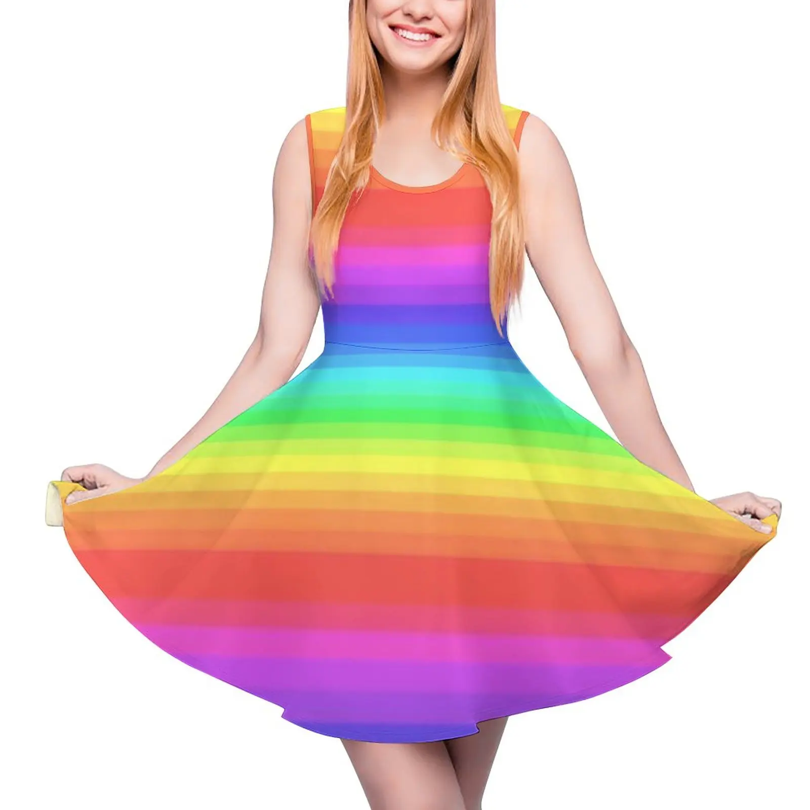 

Женское винтажное платье в полоску, яркое Радужное Платье с принтом, летнее платье большого размера для скейтбординга