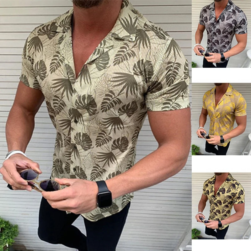 

Men Short Sleeve Shirt Summer Floral Loose Casual Holiday Shirts Tee Tops Beach Male Clothing