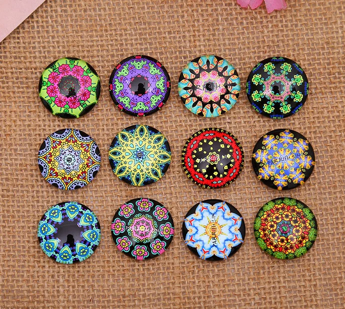 

12mm 14mm 16mm 20mm Flowers Pattern Round Handmade Photo Glass Cabochons & Glass Dome DIY Handmade Cabochon bead Settings