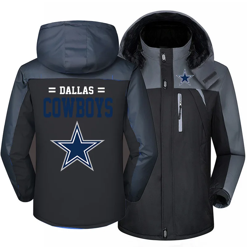 

Dallas Men Cowboys Winter Jackets Outdoor Windproof Clothes Sports Coat Warm Plus Velvet Quality Zipper Football Jacket for Man